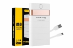 Power Bank, M8, 8000mAh, Type-C+USB швидкий заряд QC2.0/3.0, ліхтарик, білий з золотою смугою